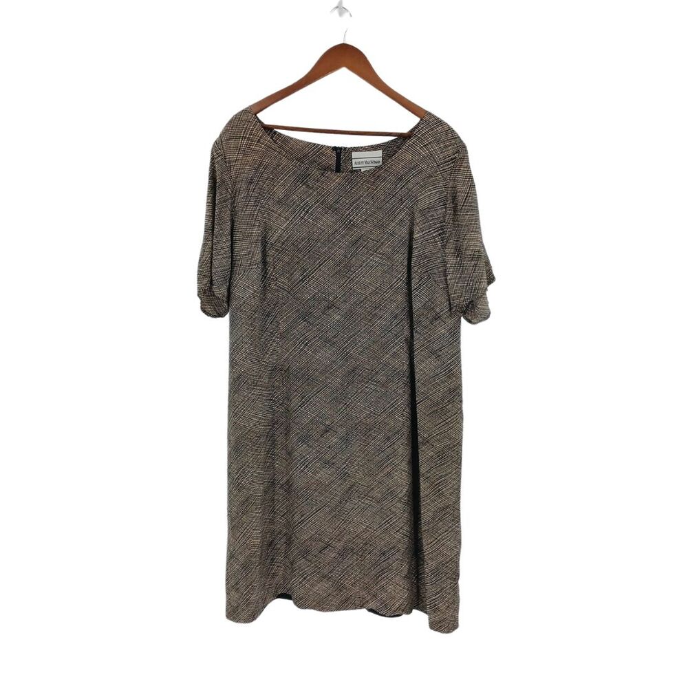 August Max Woman Tan & Black 100% Silk Plus Size Midi Dress Sz 22